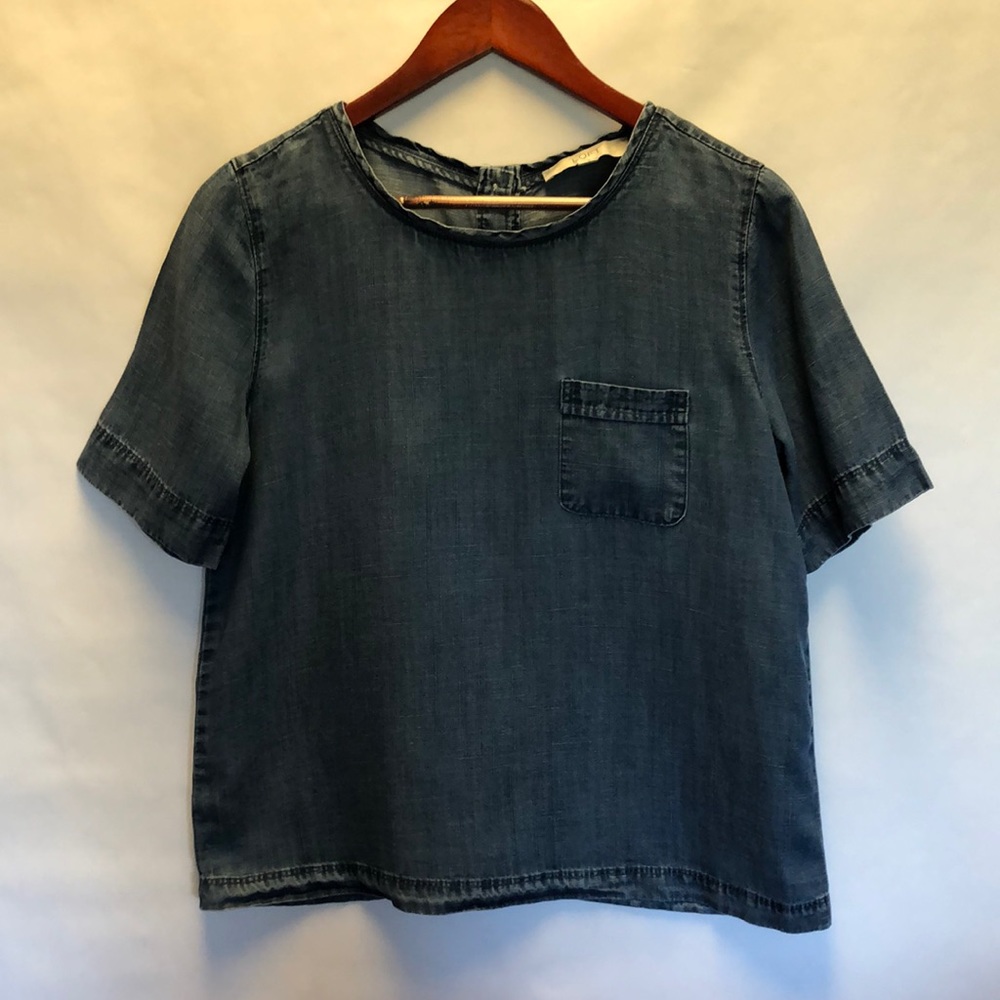 Loft Chambray Button Back Top Szs - image 2